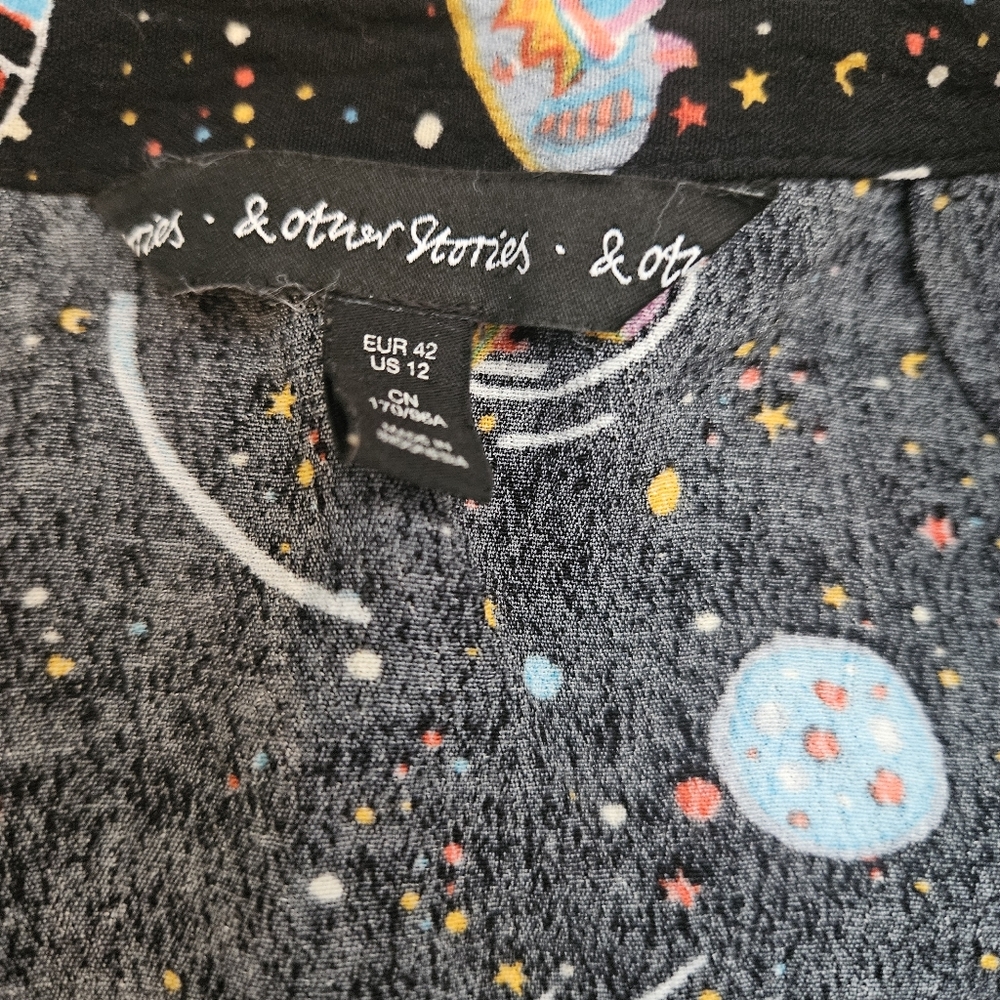 & Other Stories Black Galaxy Space Shirt Dress Size 12 Space Science Nerd Dress - Picture 3 of 7